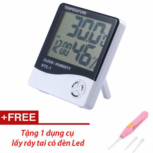 Đồng hồ đo nhiệt độ và độ ẩm htc tặng lấy ráy tai có đèn