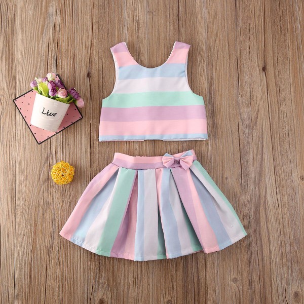 Bộ áo váy không tay kẻ sọc nhiều màu dành cho bé gái bé đang tập đi bộ áo váy chất liệu cotton phù hợp cho bé từ 0-3 tuổi - INTL