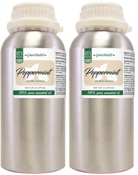 2 Bottles - 16 fl oz - Peppermint Essential Oil (100% Pure & Uncut), Aluminum Bottle - GreenHealth