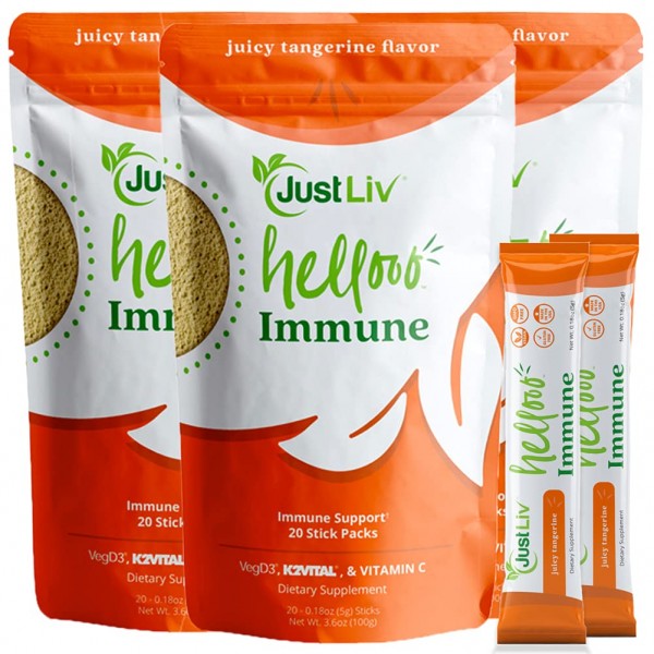 JustLiv Hellooo Immune. Vitamin C Immune Booster for Adults. Vitamin C 1000mg, Vitamin D3 (Cholecalciferol) 1000 IU, Vitamin K2 Supplement (MK7) 90...