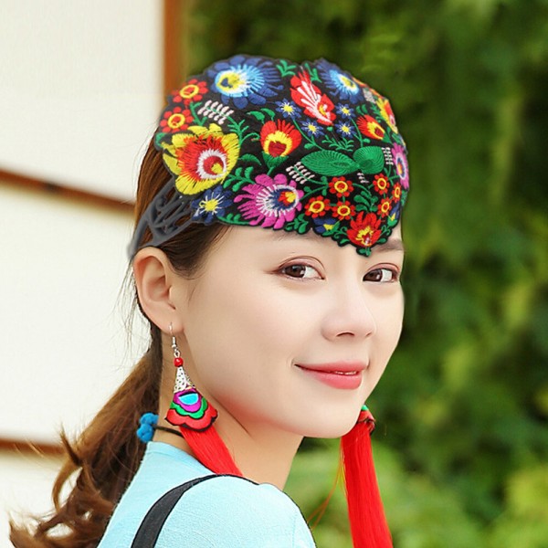 Women Manual Vintage Embroidery Hallow Ethnic Style Flower Printing Headband