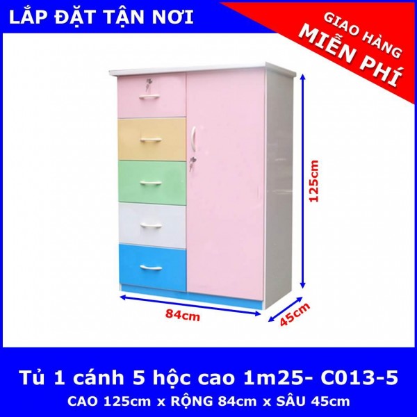 Tủ nhựa Đài Loan cao 1m25 1 cánh 5 ngăn - C013-5 ( 84cm x 45cm x 125cm )