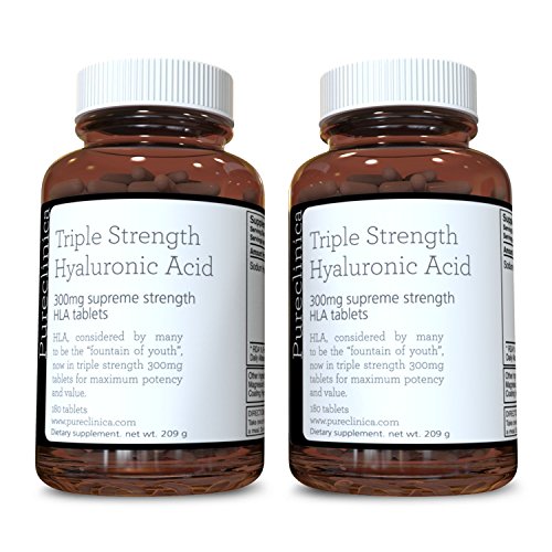 Hyaluronic Acid 300mg x 360 Tablets (2 Bottles of 180 Tablets - 6 Months Supply). Triple Strength Hyaluronic Acid. 300% Stronger Than Any Other HLA...