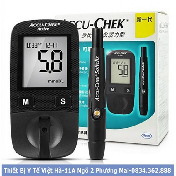 Máy đo đường huyết Accu chek acvive-Tặng 100 Bông tẩm cồn và 50 Kim lấy máu