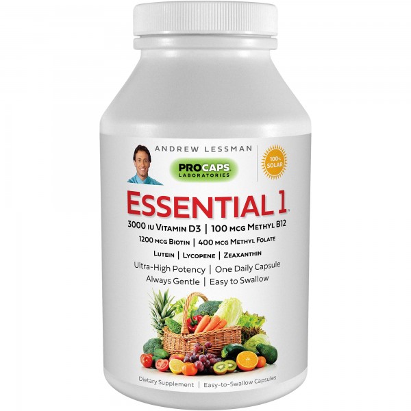 Andrew Lessman Essential-1 Multivitamin 3000 IU Vitamin D3 360 Small Capsules – 100 mcg Methyl B12. Lutein Lycopene Zeaxanthin. 24+ Nutrients. High...