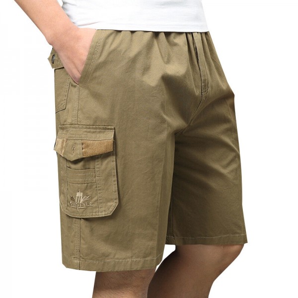 Men's Summer Large Size Loose Cargo Shorts Casual Cotton Multi Pocket Elastic Shorts Pants