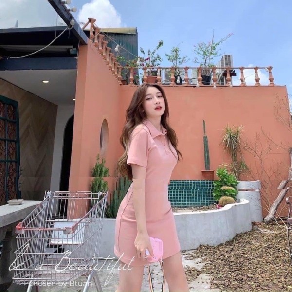 Váy Polo Trơn Pastel Nữ [FREESHIP]  Đầm cổ sơ mi dáng ôm body thun cộc tay màu ĐEN | HỒNG | XÁM Ulzzang HOT SuzaHouse