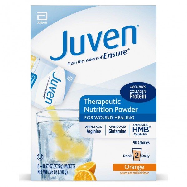 Juven Therapeutic Nutrition Drink Mix Powder for Wound Healing Support, Includes Collagen Protein, Orange, 0.97 Ounce (Pack of 48)