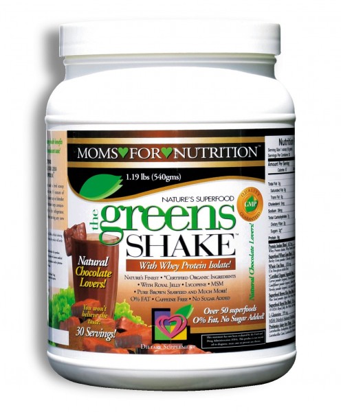 Greens Shake Protein Powder by Moms for Nutrition, Low Calorie Fat Free Protein Isolate Blend, Over 50 Superfoods, Digestive Enzymes, Natural Choco...