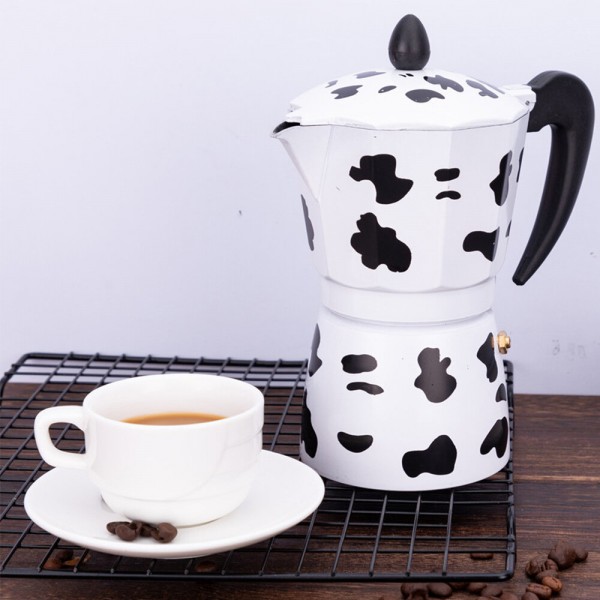 150ml/300ml Aluminum Alloy Cow Printed Coffee Maker Moka Pot Espresso Mocha Latte Percolator Filter Cafetera