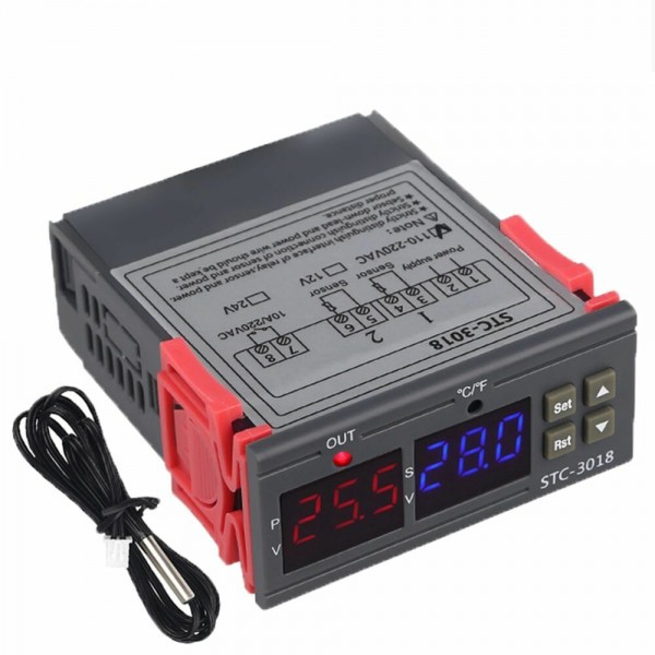 STC-3018 12V / 24V / 220V Digital Temperature Controller C/F Thermostat Relay 10A Heating/Cooling Thermoregulator with D