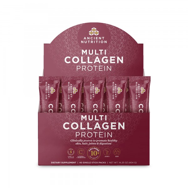 Collagen Powder Protein by Ancient Nutrition, Unflavored Multi Collagen Powder Packets with Vitamin C, Pack of 40, Hydrolyzed Collagen Peptides Pow...