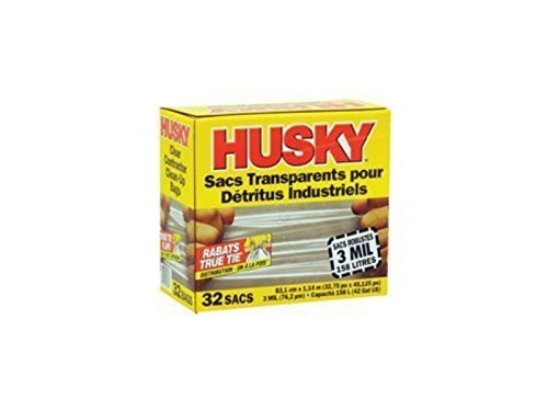 Husky Heavy Duty Clean-Up Trash Bag, Polyethylene Resin, 42 gal, 45-1/8 in L x 32-3/4 in W x 3 mil T, Clear