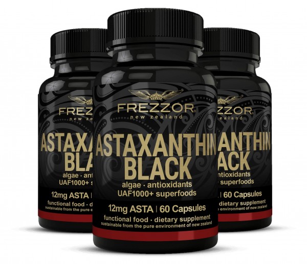 FREZZOR New Zealand Astaxanthin Black with UAF1000+, Anti-Aging, Skin, Eye, Nerve, Muscle Recovery, Cardiovascular and Immune Support Antioxidant S...