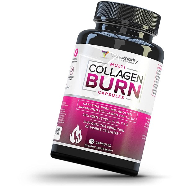 Multi Collagen Burn: Multi-Type Hydrolyzed Collagen Protein Peptides with Hyaluronic Acid, Vitamin C, SOD B Dimpless, Types I, II, III, V and X Col...