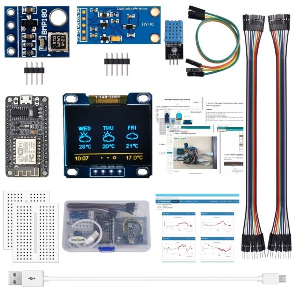 AOQDQDQD® ESP8266 Weather Station Kit with Temperature Humidity Atmosphetic Pressure Light Sensor 0.96 Display for Ardui