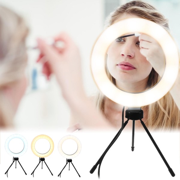 Photography LED Mirrors Selfie Ring Light 260MM Dimmable Camera Phone Lamp Fill Light with Table Tripods Phone Holder