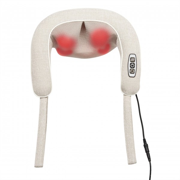 Amazon Basics Shiatsu Neck and Shoulder Massager with Infrared Heat and Deep Kneading Rotation for Use at Home or On the Go - Beige