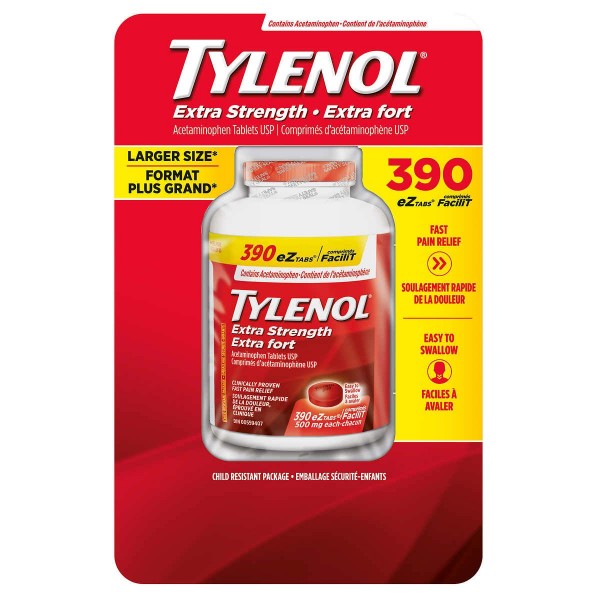 Tylenol Extra Strength eZ 390 tabs, 500mg Acetaminophen, Fast Pain Relief