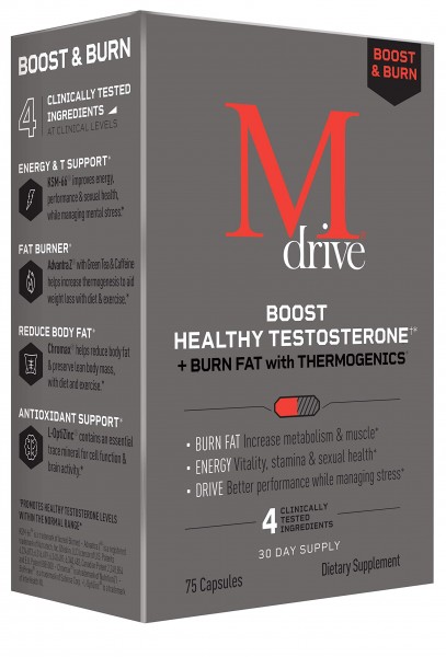 Mdrive Boost and Burn Testosterone Booster and Fat Burner with Zinc, KSM-66 Ashwagandha, Advantra Z, 75 Count