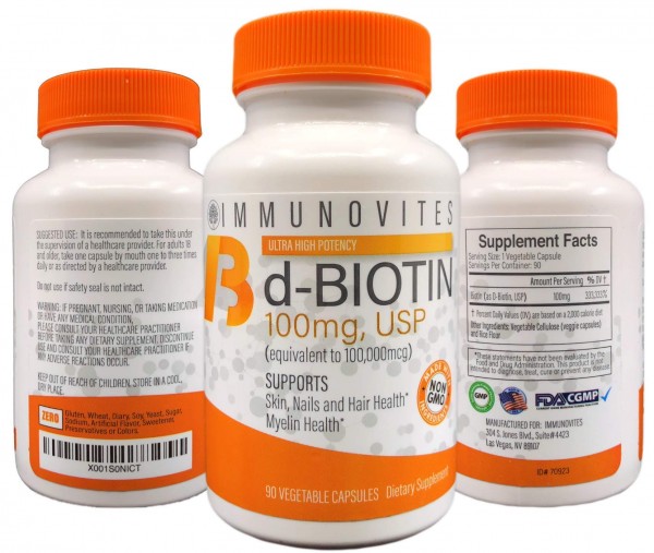 3-Pack High Dose Biotin (as d-Biotin, USP) 100mg (Equivalent to 100,000mcg) 90 Capsules, High Potency (3)