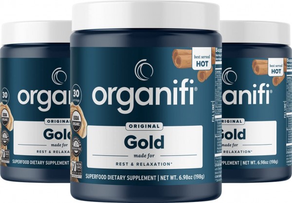 Organifi: Gold - Superfood Supplement Powder- 90 Servings (3 Pack) - Stress Support, Better Rest, Relaxation and Promotes Restful Sleep - Turmeric ...