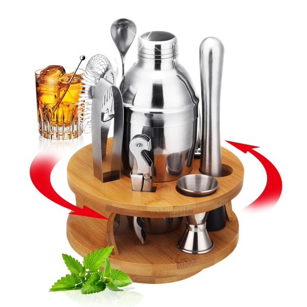 9Pcs Cocktail Stainless Steel Shaker Set Cocktail Edelstahl Bar Set Mixer Silber