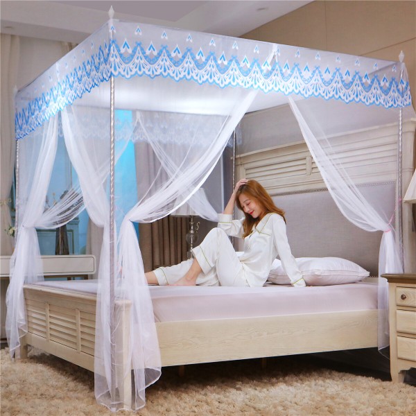 Màn Ngủ Chống Muỗi 4 Góc Rèm Che Giường Chống Côn Trùng Ren 1.8M X 2M