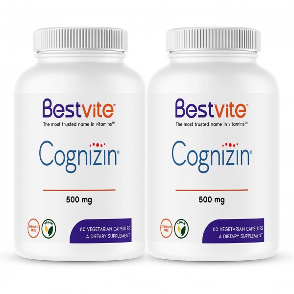 Cognizin Citicoline 500mg per Capsule (120 Vegetarian Capsules)(2-Pack) - Clinically Studied Form of Citicoline - No Stearates - Vegan - Non GMO - ...