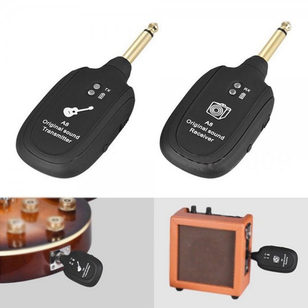 A8 4 Channels Guitar Pickup Wireless System Transmitter Receiver Built-In Rechargeable Lithium Battery + Micro USB Cable