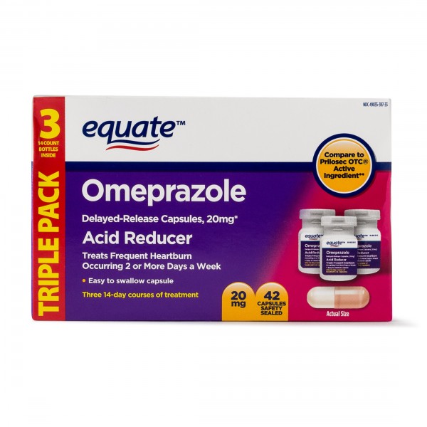 Equate - Omeprazole Magnesium 20.6 mg, Acid Reducer, Delayed Release, 42 Capsules (Pack of 2)