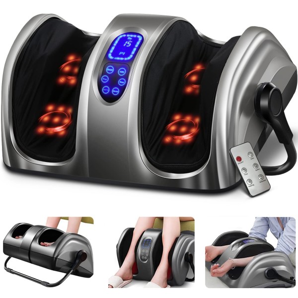 Foot Massager-Shiatsu Foot Massage Machine w/ Heat & Remote 5-in-1 Reflexology System-Kneading, Rolling, Scraping for Calf-Leg-Ankle Plantar Fascii...