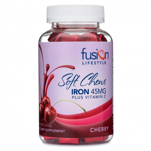 Fusion Lifestyle Iron Supplement for Women and Men Cherry Flavored Iron Soft Chew Plus Vitamin C for Iron Deficiency and Anemia, 6 Month Supply, 18...