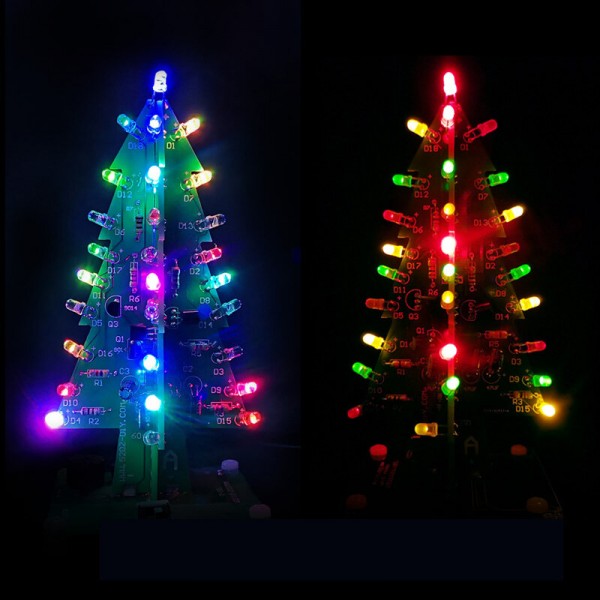 Tri-color/Colorful Straight-leaf Christmas Tree Standard/Music Version DIY Electronic Kits