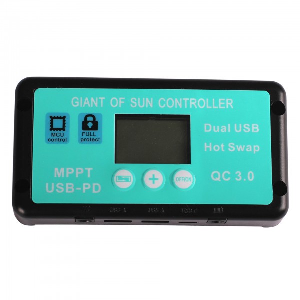 Mppt Solar Controller Dual USB Plus USB-C Fast Charging with PD Output DC Plug LCD Screen Solar Charge Controller