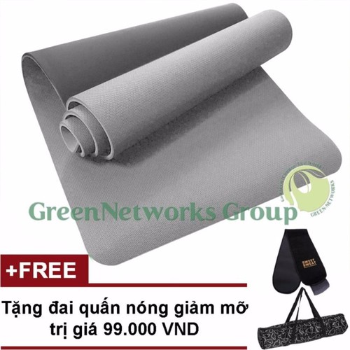 Thảm tập gym và yoga tpe 8mm 2 lớp màu xám + tặng đai quấn mỡ