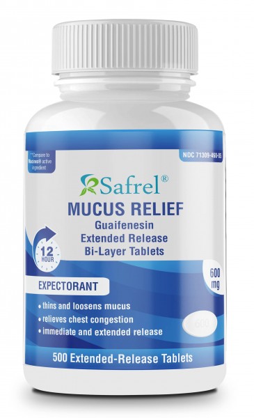 Safrel Mucus Relief, 600mg Guaifenesin 12 Hour Extended Release, Long Acting Chest Congestion Expectorant, Thins and Loosens Mucus, Relieves Chest ...