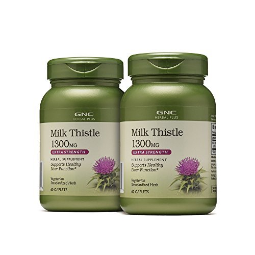 GNC Herbal Plus Milk Thistle 1300mg, Twin Pack, 60 Caplets Each, Supports Healthy Liver