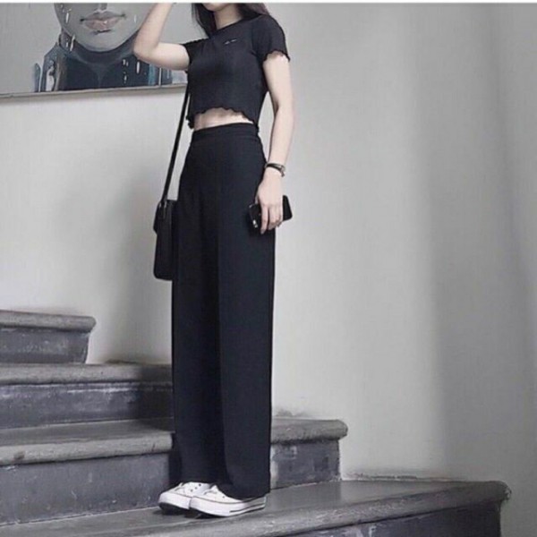 Quần ống rộng nữ quần ống suông culottes lưng cao chất cát hàn mềm mại co giản nhẹ