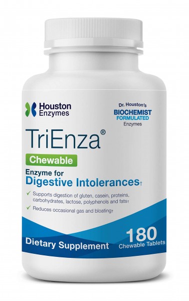 Houston Enzymes – TriEnza – 180 Chewable Tabs (45 Doses) –Broad-Spectrum Enzymes for Digestive Intolerances –Supports Digestion of Gluten, Casein, ...