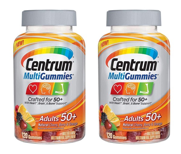 Centrum MultiGummies Adults 50+ Crafted for 50+ for Heart Brain and Bone Support MultiVitamin/MultiMineral in Natural Cherry Berry and Orange Flavo...