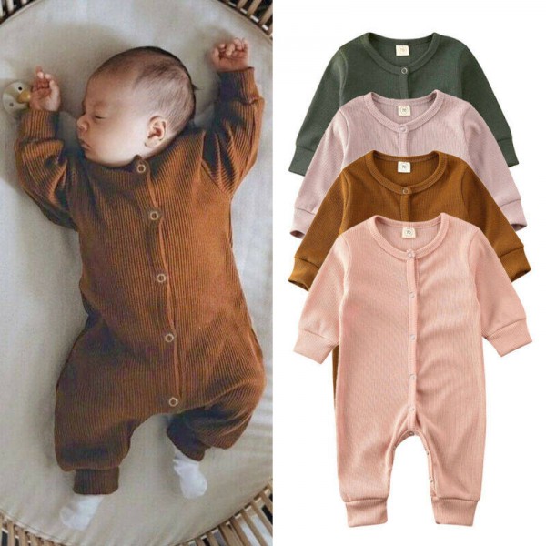 Quần áo yếm bằng chất liệu cotton dệt kim màu trơn dài tay có nút giúp giữ ấm cho bé sơ sinh Nikit - INTL