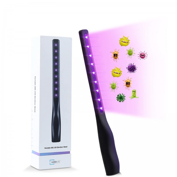 LEADLIFE UV Light Sanitizer Travel Wand, UV Safety Glasses INCLUDED, UV-C Light with USB Charging, LED UVC Lamp for Hotel Household Wardrobe Toilet...