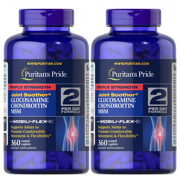 Puritan's Pride Triple Strength Glucosamine, Chondroitin & Msm Joint Soother, 720 Total (2 Pack Of 360 Count Caplets), 720 Count