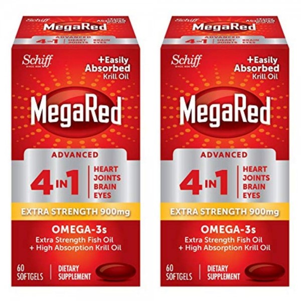 MegaRed Advanced 4in1 900mg, 120 softgels Value Pack (2 Bottles x 60 Each) - Concentrated Omega-3 Fish & Krill Oil Supplement