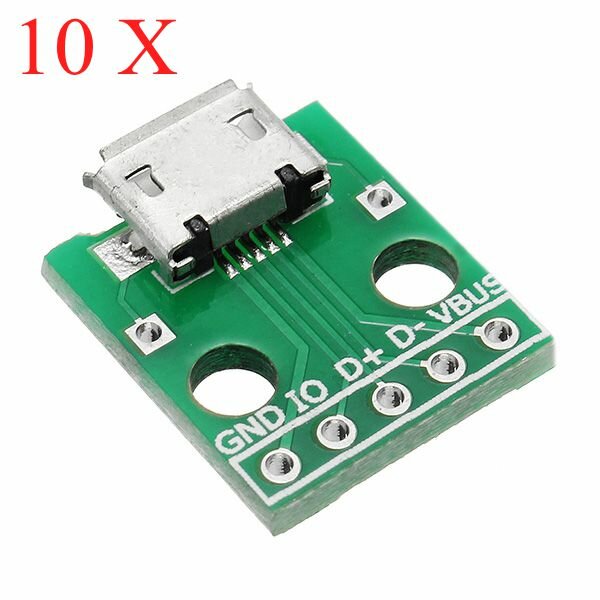 10pcs Micro USB To Dip Female Socket B Type Microphone 5P Patch To Dip With Soldering Adapter Board