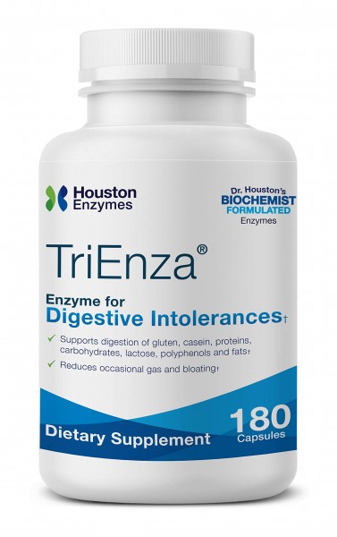 Houston Enzymes – TriEnza – 180 Capsules (90 Doses) – Broad-Spectrum Enzymes for Digestive Intolerances – Supports Digestion of Gluten, Casein, Soy...