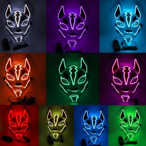 Costume Props Neon Led Luminous Joker Mask Carnival Festival Light Up EL Wire Mask Japanese Fox Mask Halloween Christmas