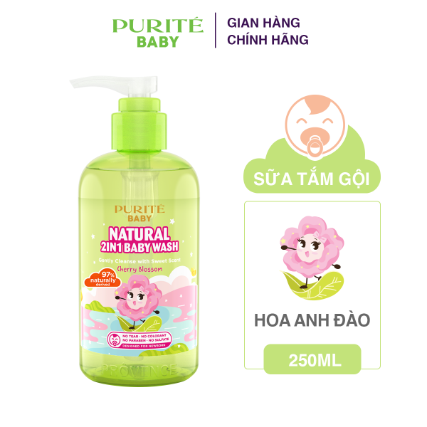 Sữa Tắm Gội Purité Baby Hương Hoa Thiên Nhiên 2in1 Hoa Anh Đào