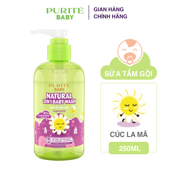 Sữa Tắm Gội Purité Baby Hương Hoa Thiên Nhiên 2in1 Cúc La Mã